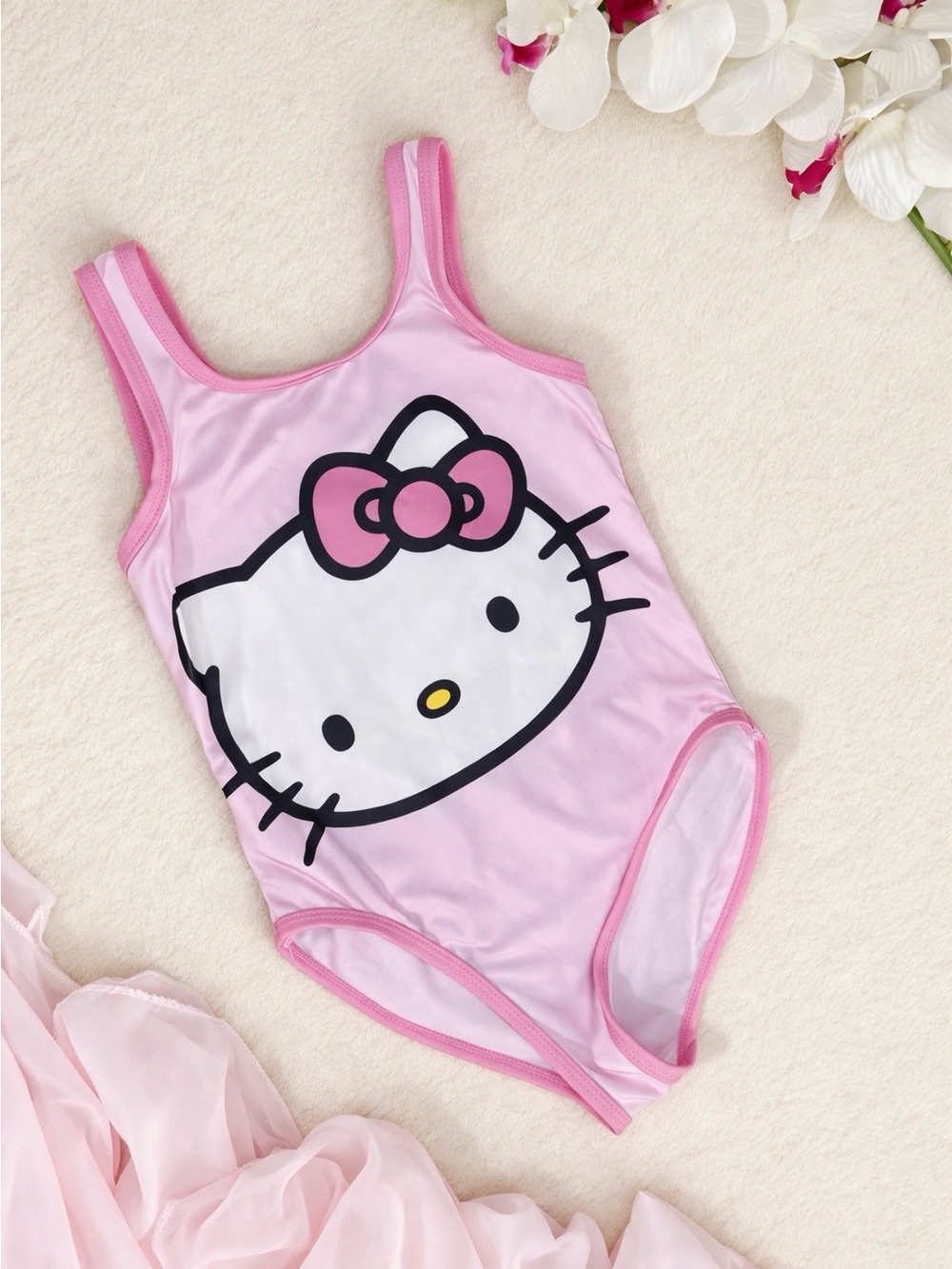 Hello Kitty by Sanrio Pink One‑Piece Swimsuit Girls S 6/6X EUC